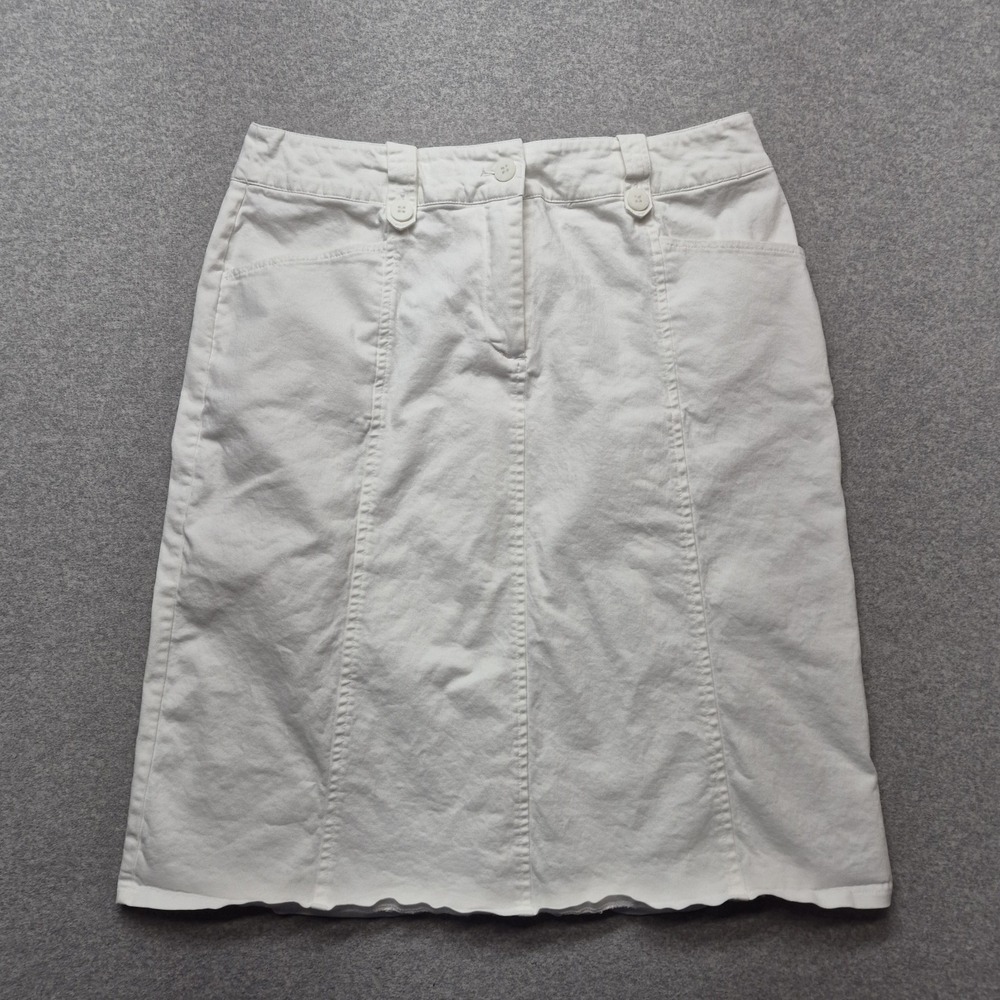Appleseed's‎ Skirt Women L Off White Cotton Denim Style Knee Midi Pockets